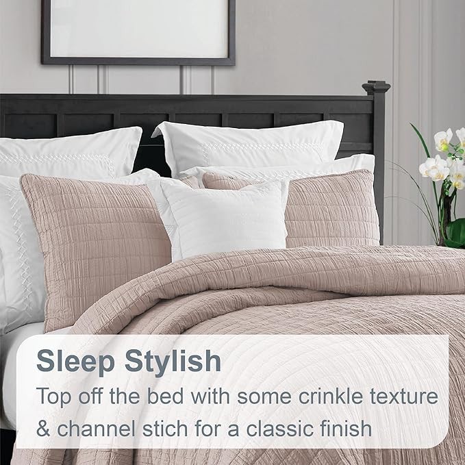 Swift Home Oversized 3pc Enzyme Washed Reversible Crinkle Quilt Coverlet Bedspre gallery
