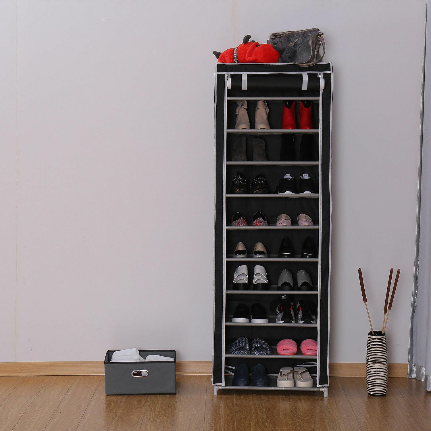 Portable 9 Tier Shoe Rack Shelf Storage Closet Organizer Cabinet with Cover gallery