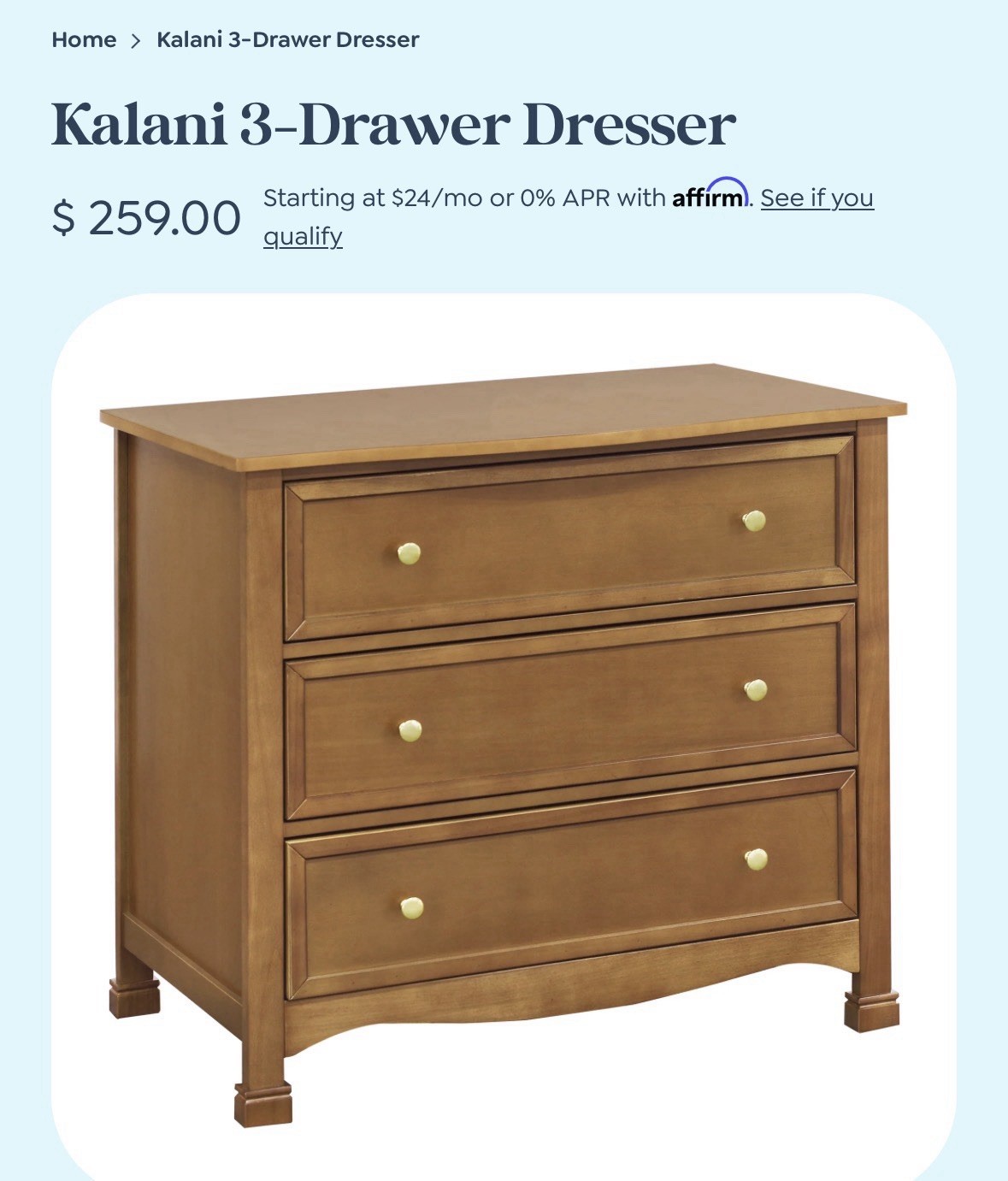Kalani 3-Drawer Dresser. Chestnut gallery