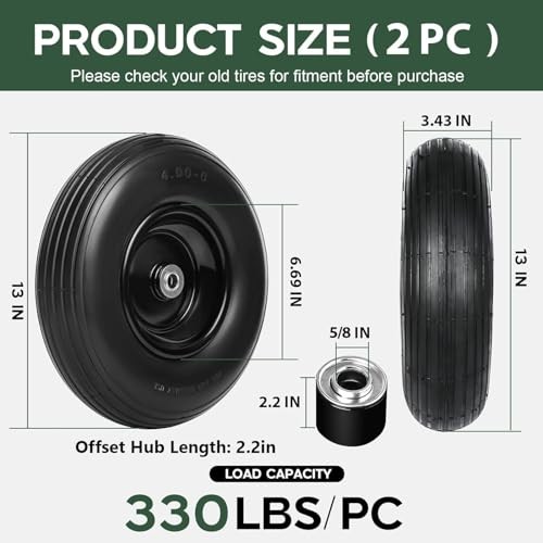 13 Inch 2 PCS Solid Flat Free Replacement Tires and Wheels Flat Free -2Packs gallery