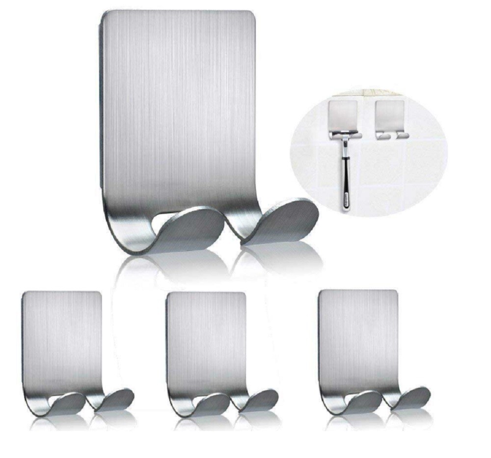 4 Razor Holder Shaving Brush Bracket Wall Adhesive Shower Stainless Steel Hook