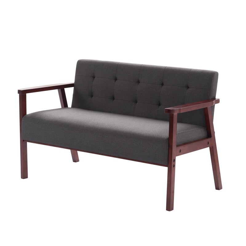 49" Solid Cedarwood Loveseat Tufted Back High-Density Foam Seat Dark Gray gallery