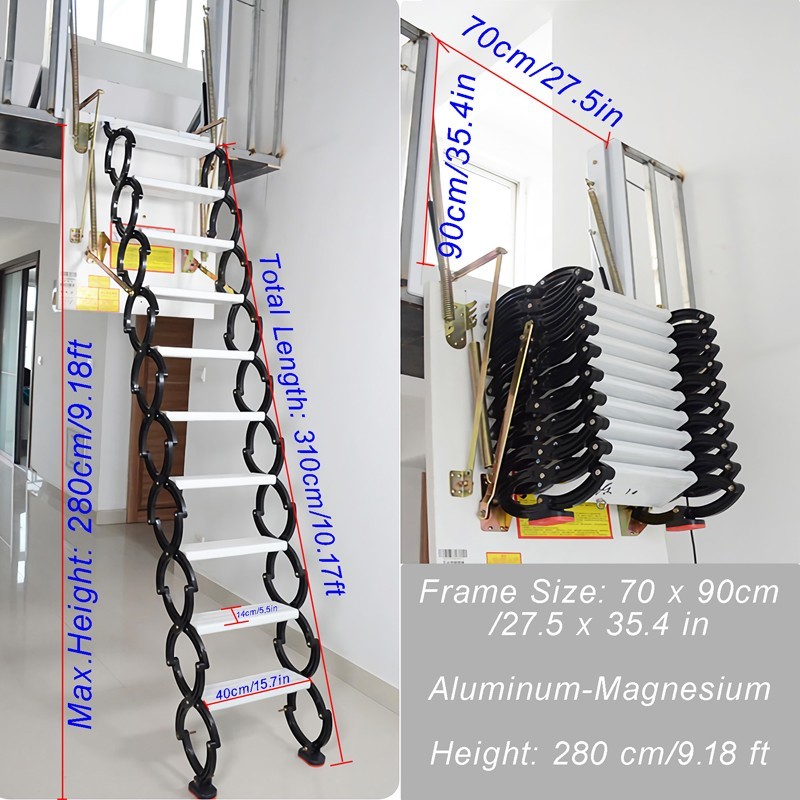 Side Mounted Telescopic Loft Ladder 11 Steps Aluminum Magnesium Alloy 660lb Capa gallery