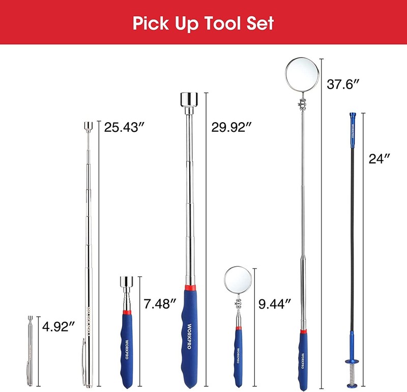 WORKPRO 4 PIECES Telescopic Magnet Pick Up Tool Set Auto Repair Claw Grabber gallery