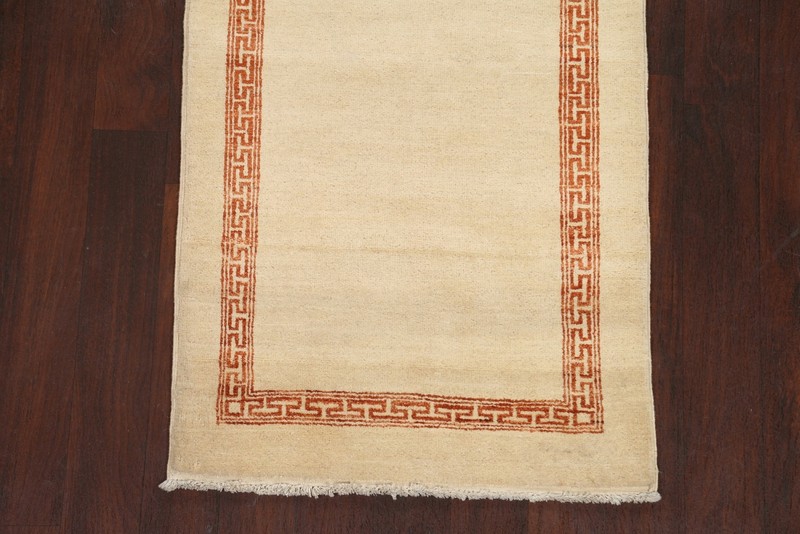 IVORY Bordered Gabbeh Kashkoli Oriental Runner Rug Hand-knotted 2' 8" x 10' 4" gallery