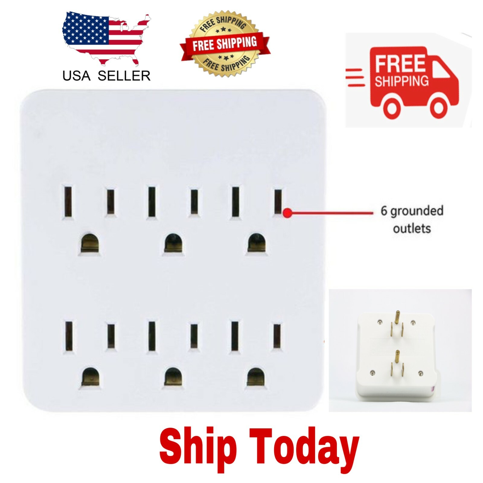 6 Grounded Outlets Tap Electric General Wall Outlet Extender 6 Prong Multi Plug gallery