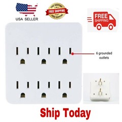 6 Grounded Outlets Tap Electric General Wall Outlet Extender 6 Prong Multi Plug