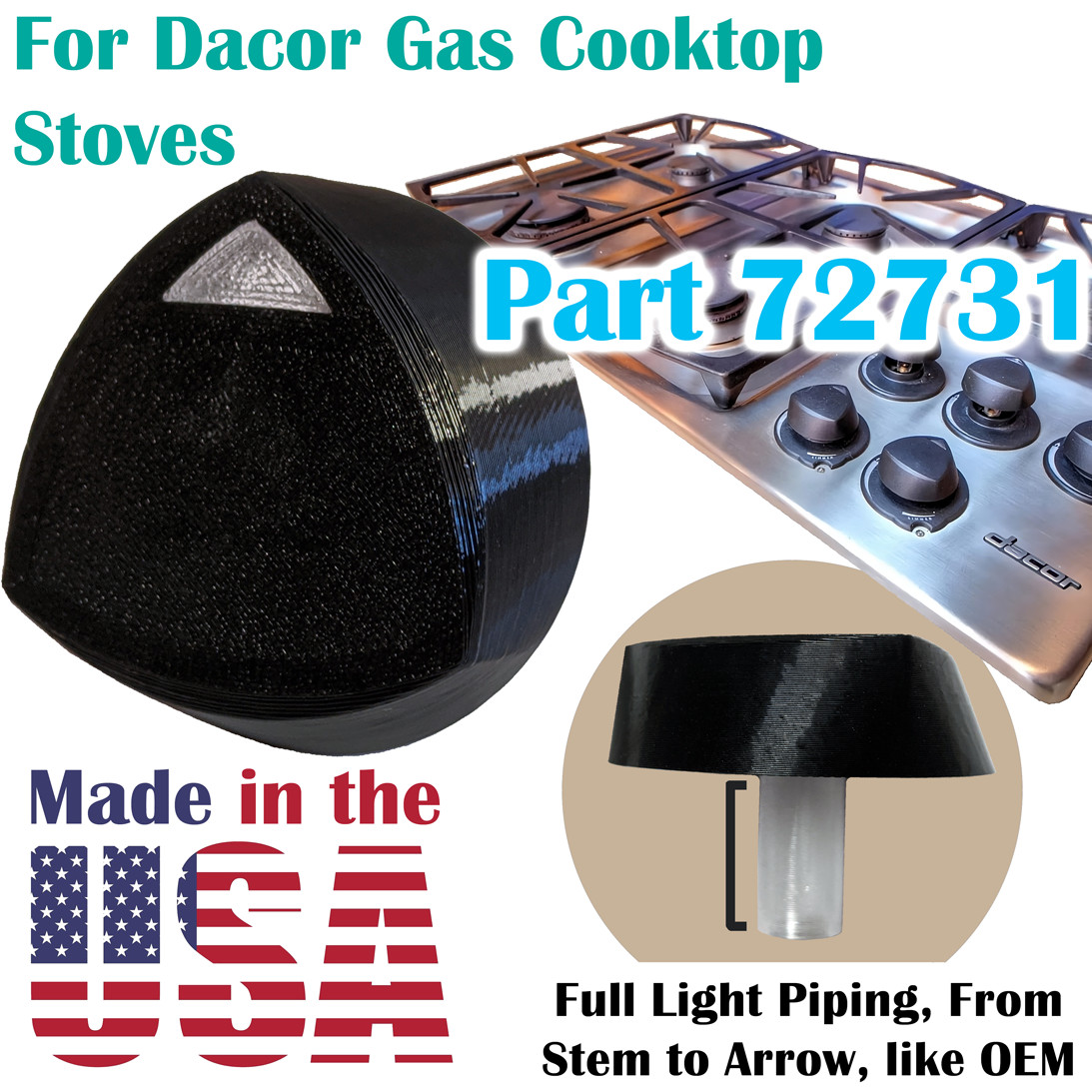 Reproduction Knob for Dacor 72731 with Light Piping for Gas Cooktop or Stovetop gallery