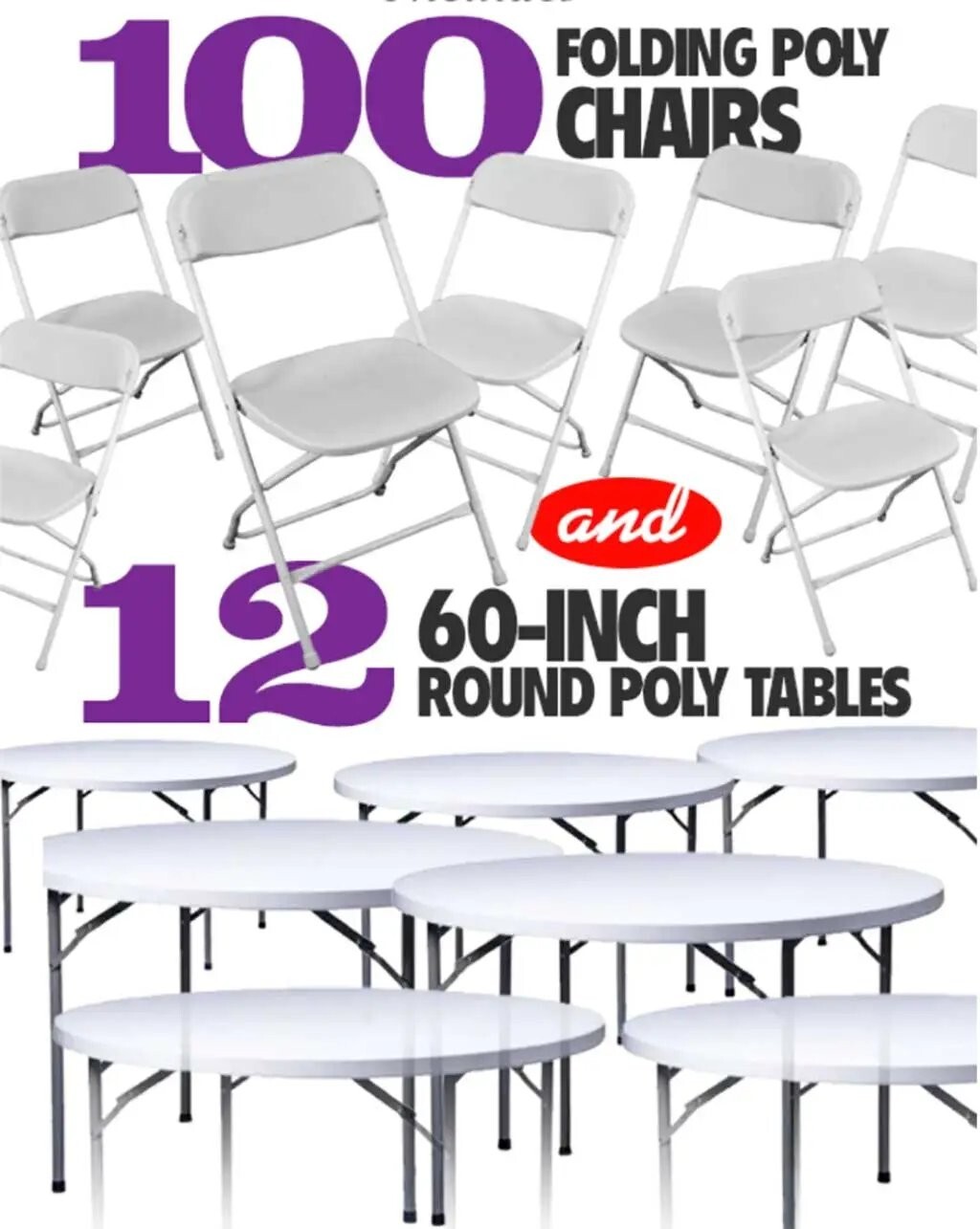 Chivari 100 Person Package: 100 Chairs + 12 Heavy Duty 60" Round Folding Tables gallery