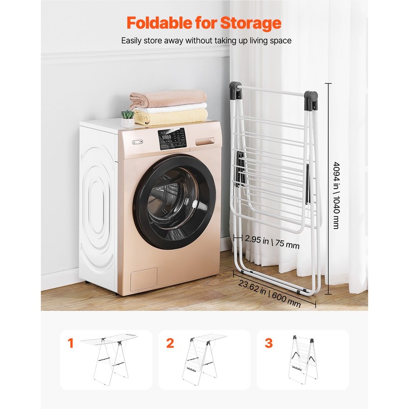 Uimoso Adjustable 2/4-Tier Folding Clothes Drying Rack with Sock Clips & Rods gallery