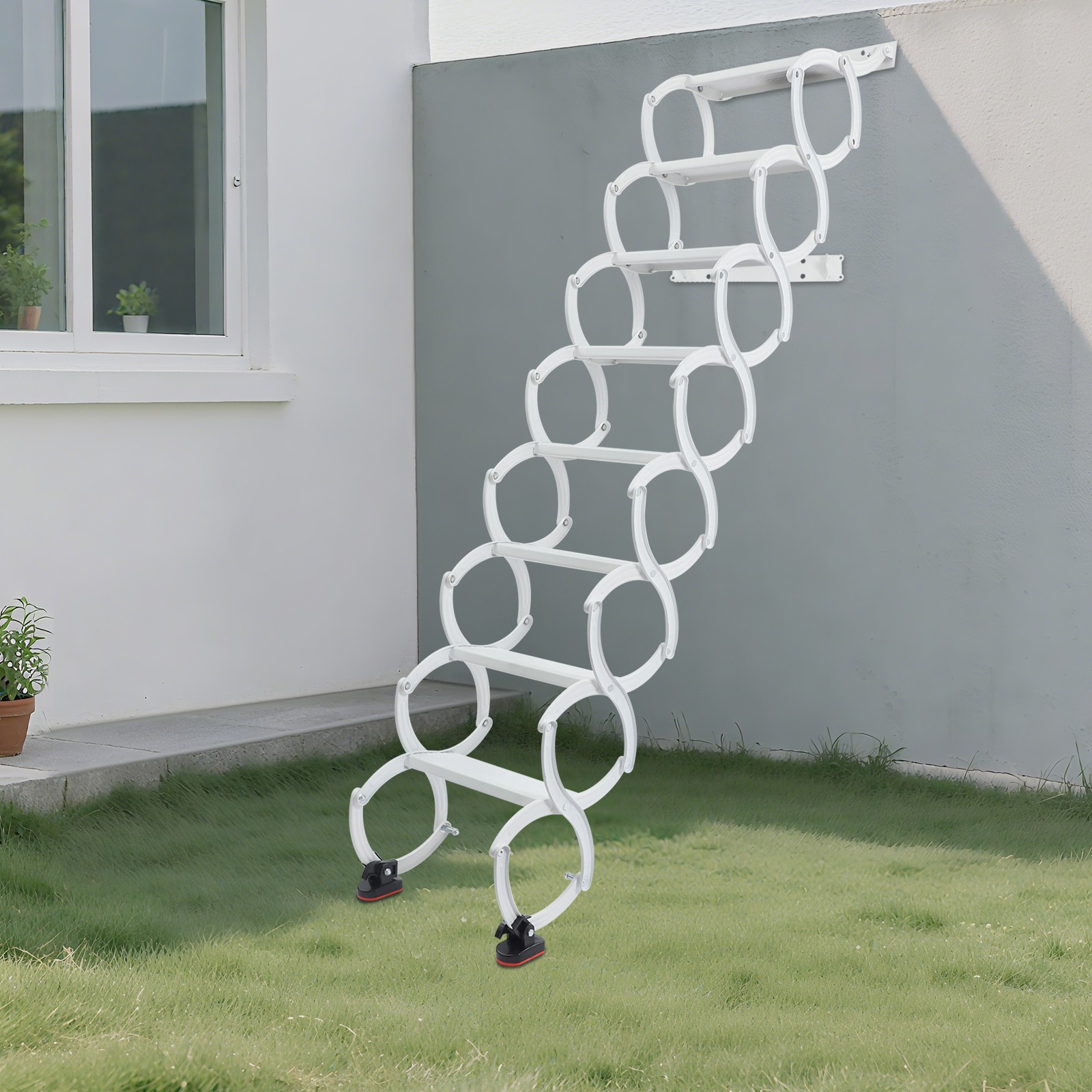 8 Steps Wall Mounted Attic Ladder Loft Attic Anti-slip Retractable Folding Stair gallery