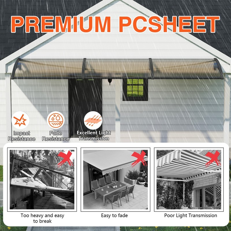 30-160" Window Awning Front Door Eaves Canopy Polycarbonate Roof Sun Shade Cover gallery