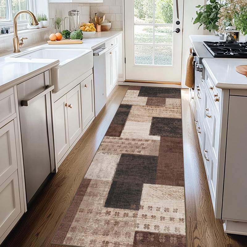QDUIDU Modern Geometric Patchwork Indoor Runner Rug for Living Room, Chocolat... gallery