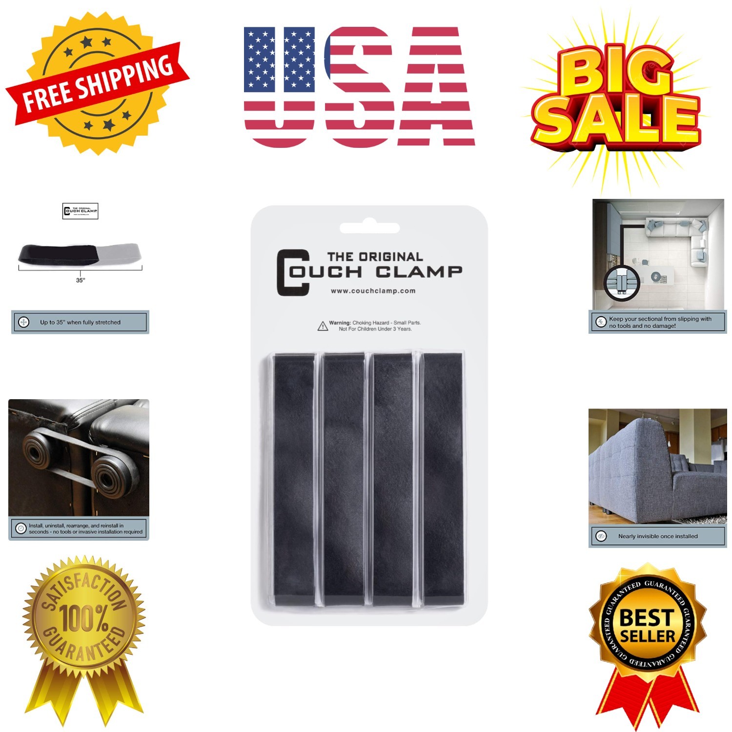 Sectional Connectors 4 Pack – Keep Cushions from Sliding, Easy Install Straps... gallery