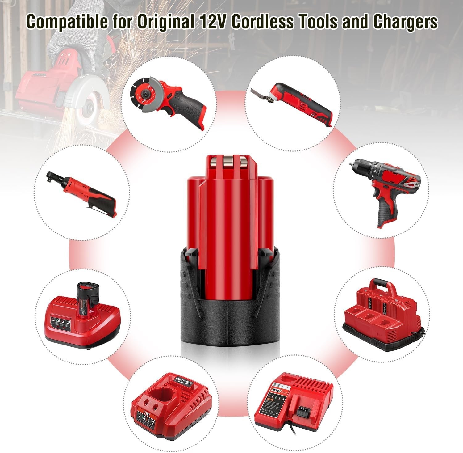 Upgraded 4.0Ah 2Packs Replacement for Milwaukee M12 12V Lithium Ion Battery, ... gallery