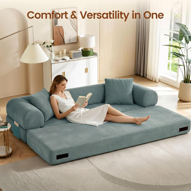 Light Green 80" Convertible Sofa Bed with Storage & Pillows, No Assembly gallery