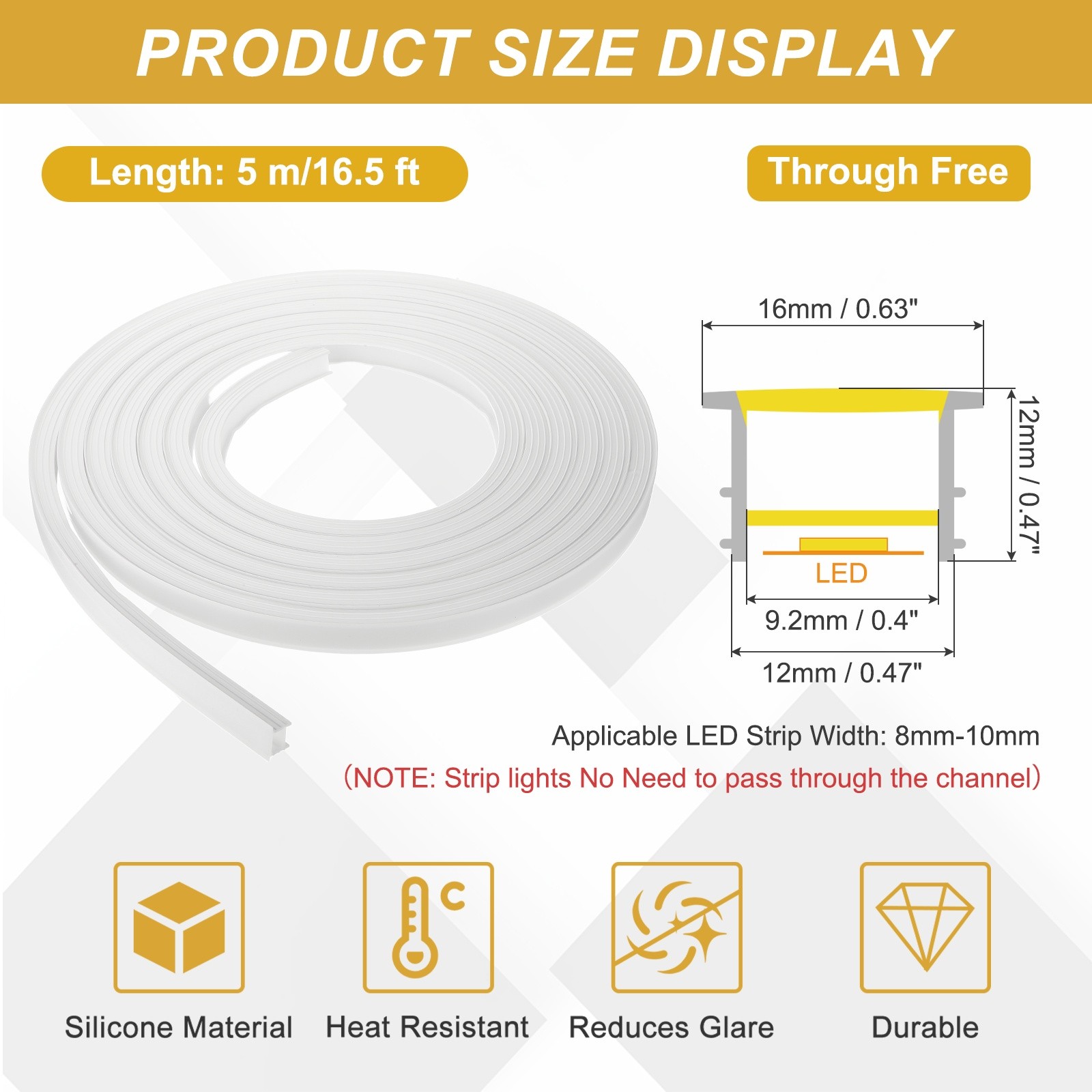 16.5ft/5m LED Diffuser Channel, 12x12mm Silicone LED Channel System gallery