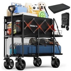 Double Decker Collapsible Wagon with Brakes, Folding Utility Cart with Big Al…