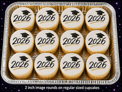 12pc 2026 Graduation Edible Image Rounds Wafer Paper – Choose Size