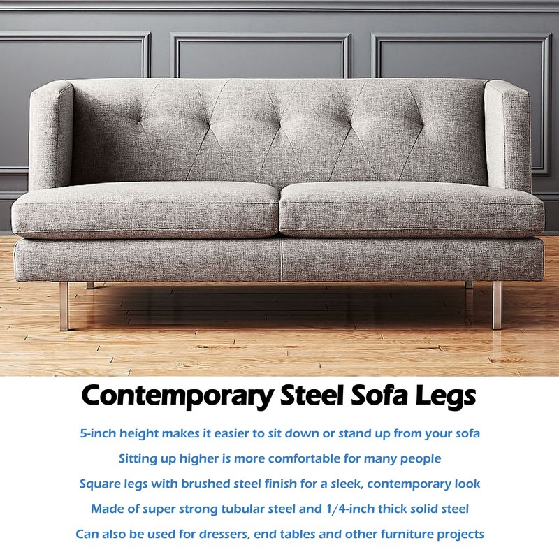5” Sofa Couch Foot, Modern Square Corner Furniture Leg, Heavy Duty Brushed Steel gallery