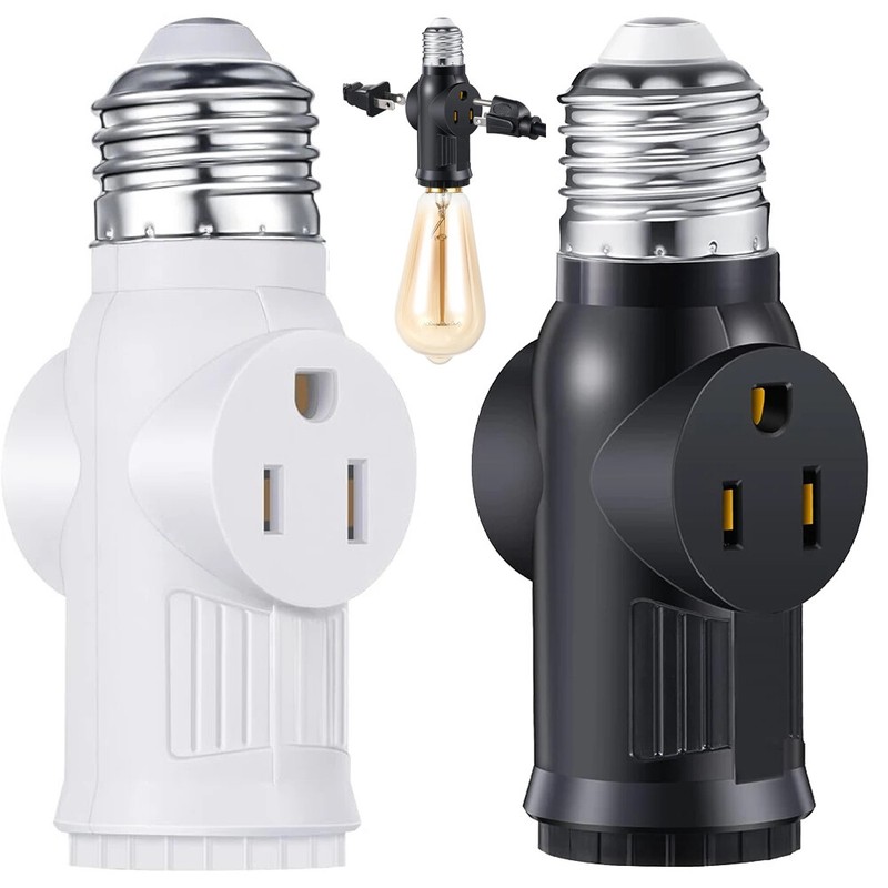 2× 2/3 Prong Light Socket Outlet E26 E27 Light Socket to Plug Adapter Convert gallery
