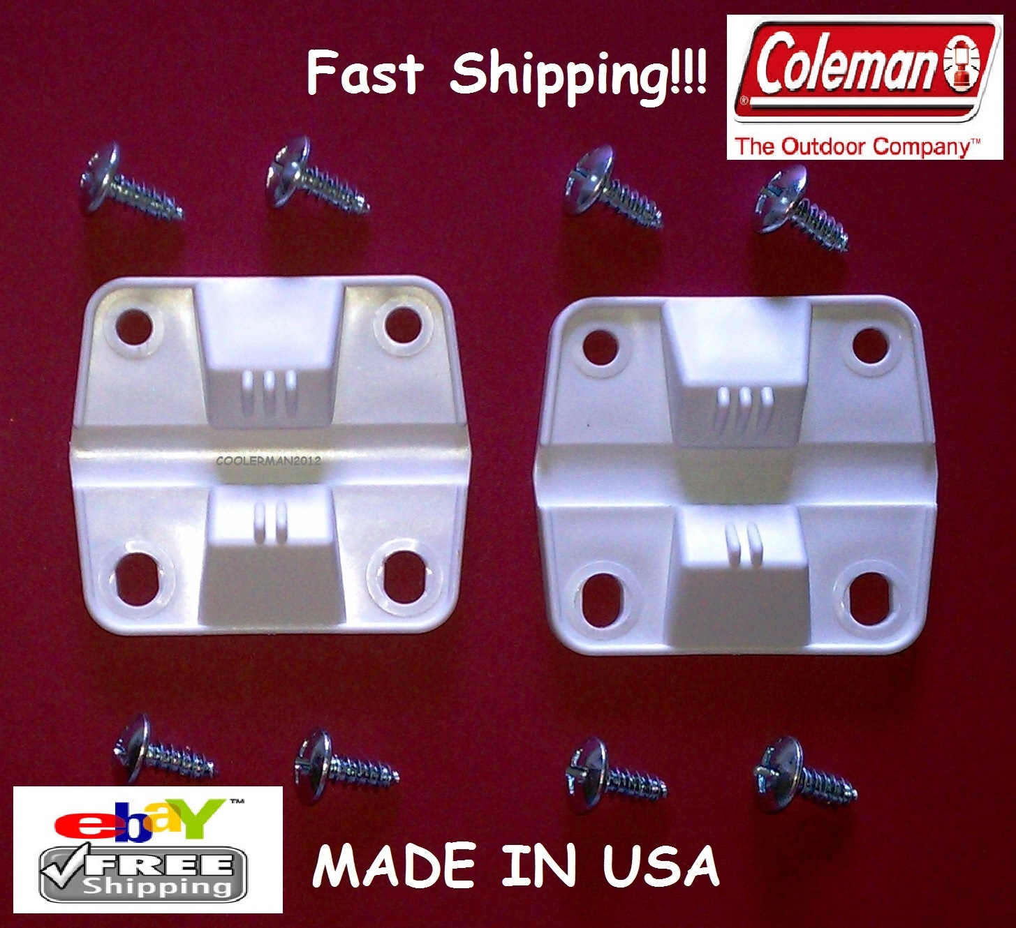 COLEMAN PLASTIC COOLER 2 HINGES 8 SCREWS #6262-1141 ICE CHEST HINGE REPLACEMENT gallery