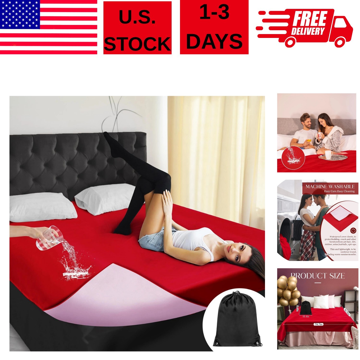 Love Waterproof Red Bed Blanket Queen Size 78'' X 82'' With Storage Bag For Coup gallery