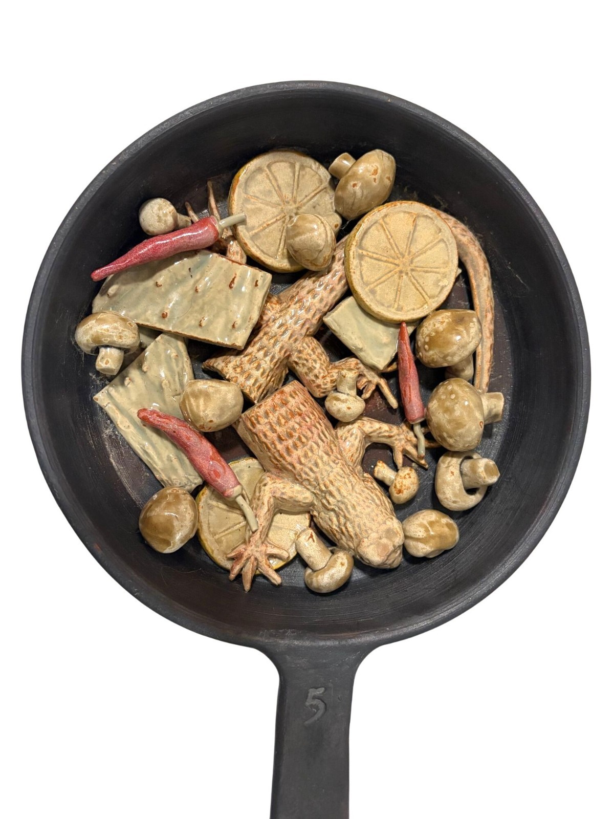 Halldor Hjalmarson Ceramic Food Art Lizard Mushrooms Peppers Citrus 14"L x10"W gallery