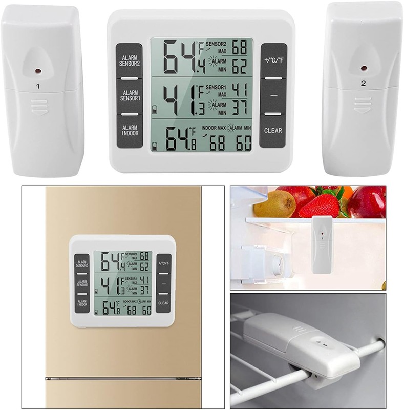 Wireless Digital Refrigerator Freezer Thermometer Temp Alarm 2 Sensor In/Outdoor gallery