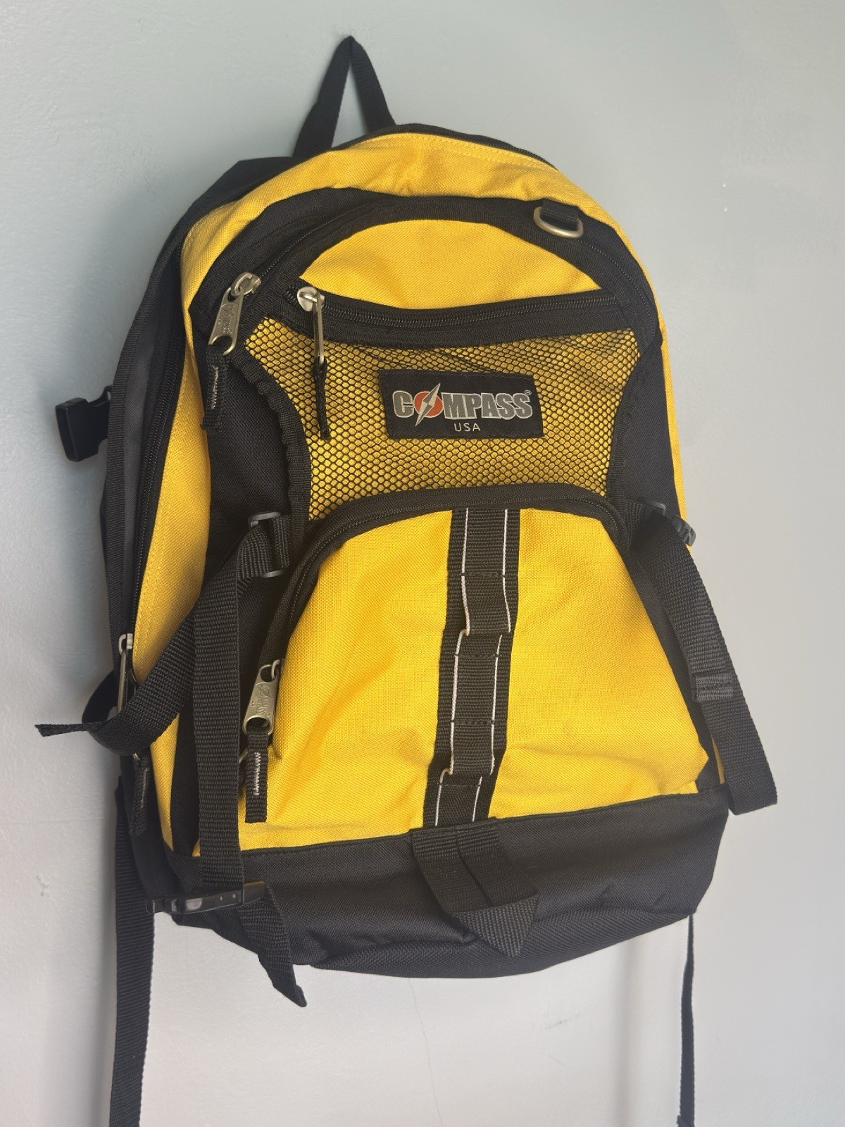 Compass USA Yellow & Black Backpack With Extension Thick Straps & Pockets 2