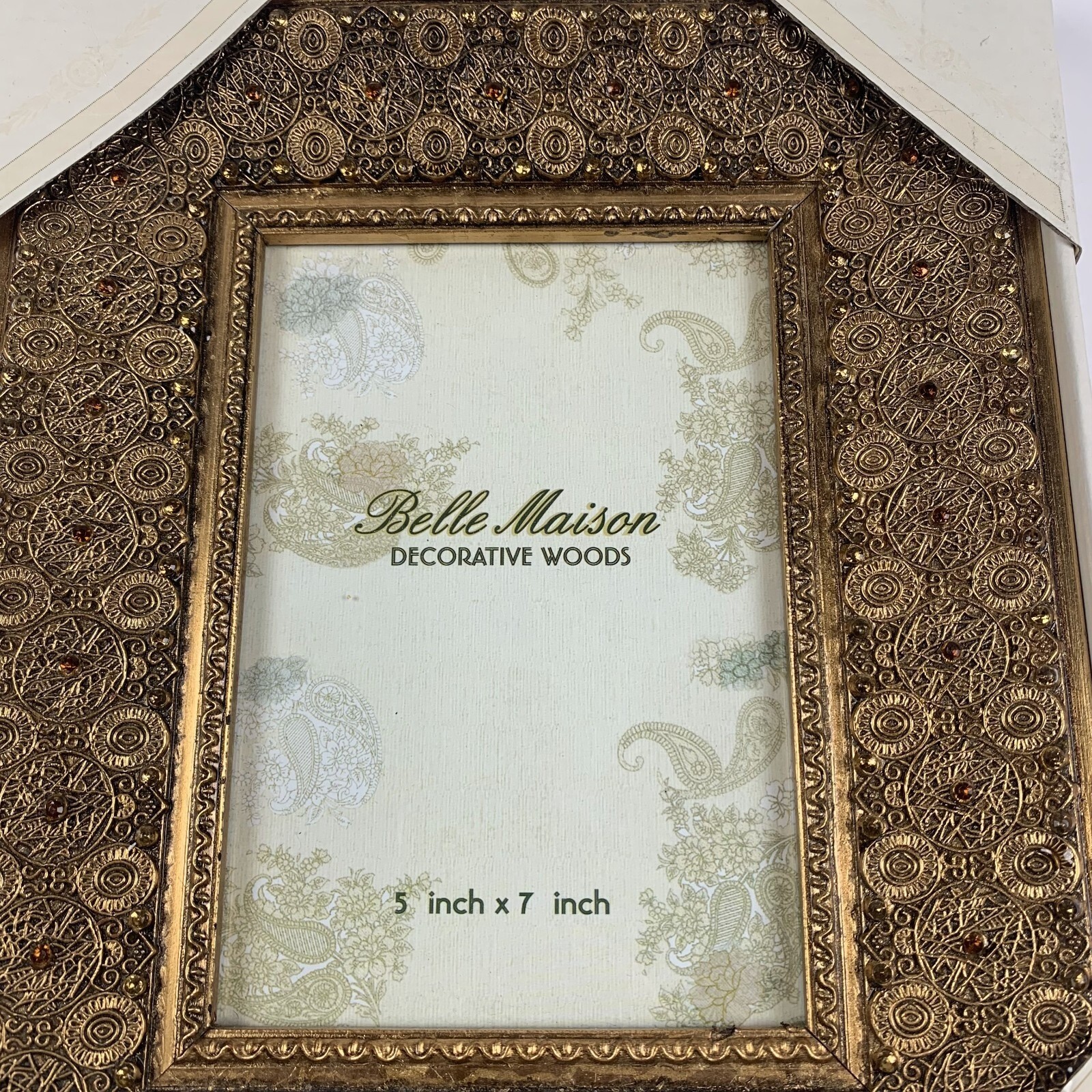 Belle Maison Decorative Woods Metallic Gold Embossed & Jeweled 5x7in Frame 6134 gallery