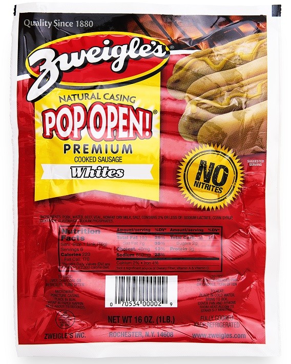 Zweigle's Natural Casing Pop Open Hot Dogs 4 lbs Red & 4 lbs White gallery