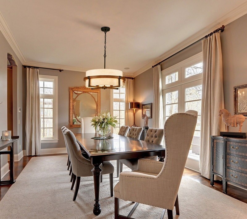 Rustic Drum Chandelier 4-Light Dining Room Chandelier Off-White Fabric Shade gallery