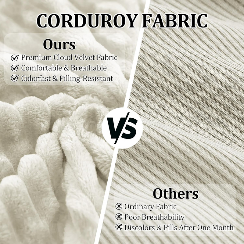 Beige Corduroy Ottoman - Modern Foam Foot Rest for Living Room & Bedroom gallery