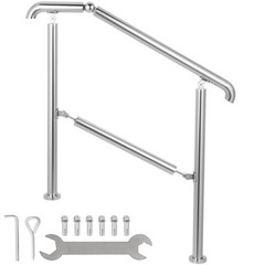Heavy Load 2-3 Steps 441lb Stainless Handrail Silver