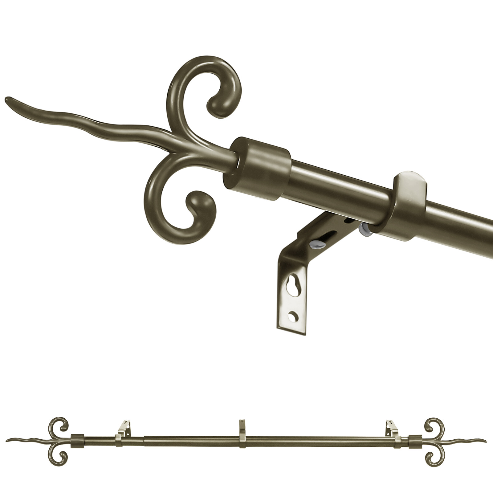 5/8" Adjustable Flame Finial Curtain Drapery Rod, 28"-48"/48"-84"/84"-120" gallery
