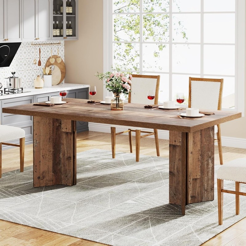 63- Inch Rectangular Dining Table Farmhouse Wooden Kitchen Table for 4-6 People gallery