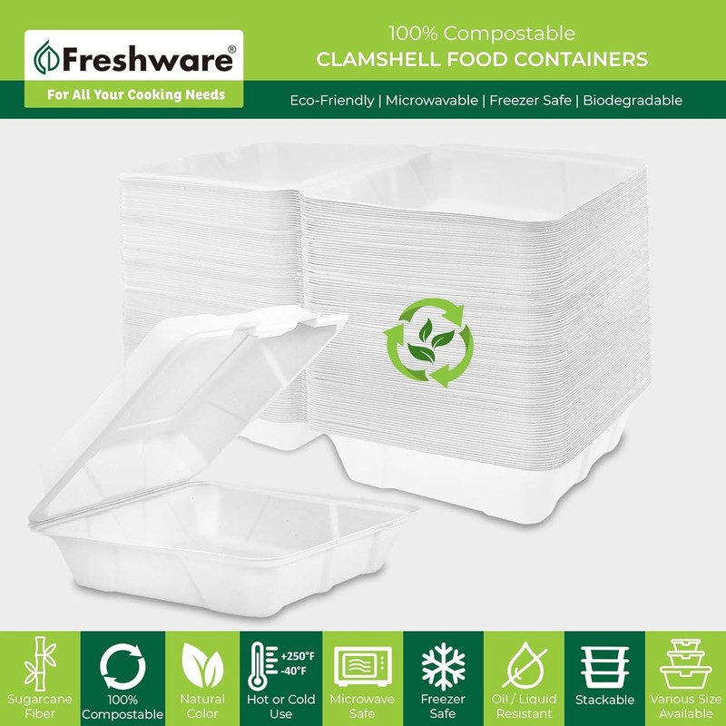 Freshware Clamshell Food Containers with Lids [8x8 200-Pack] Disposable To Go Co gallery