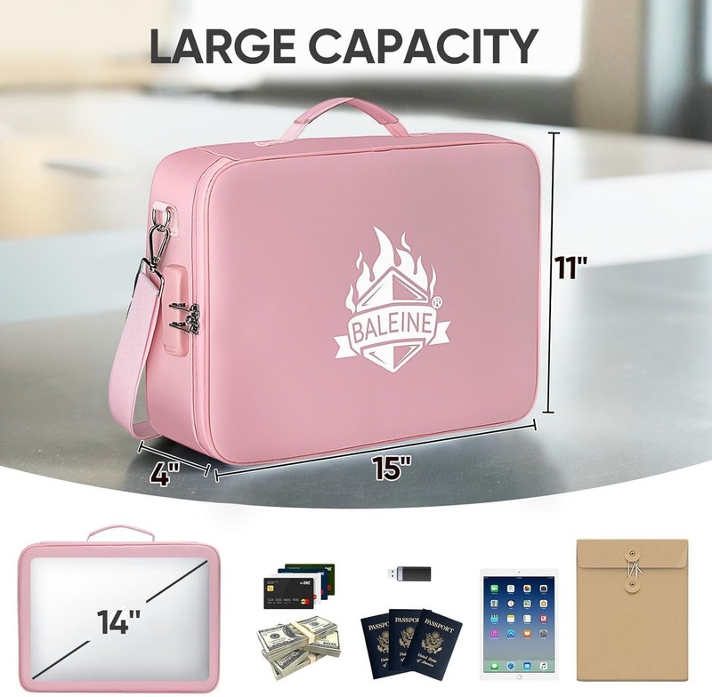 Fireproof Document Box with Lock, Portable Fireproof Document Bag Waterproof ... gallery