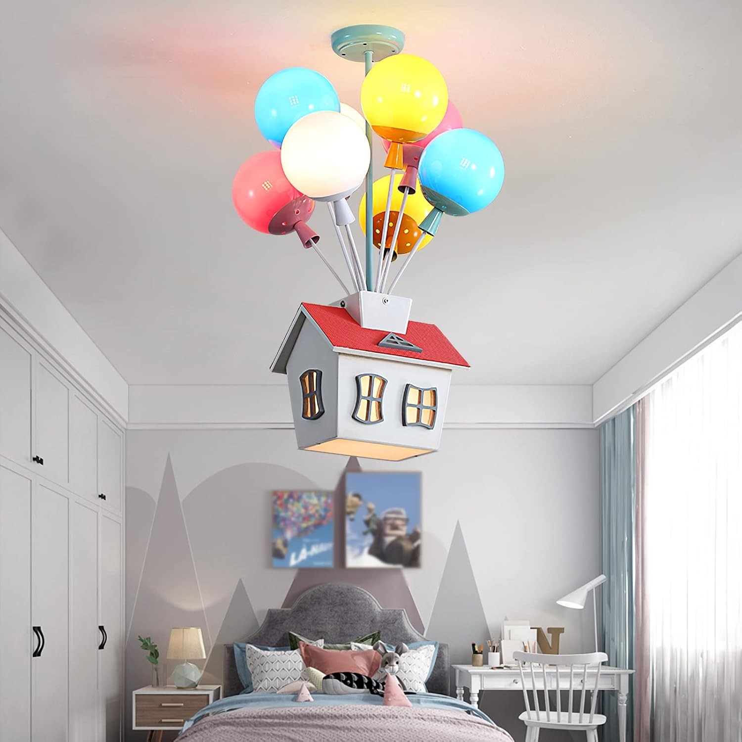 Kids House Shape Ceiling Light Colorful Balloon Wood Chandelier 6-Light 16.5IN gallery