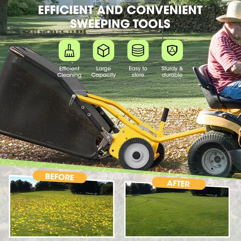 42" Lawn Sweeper Tow Behind Pull Behind Grass Sweeper w/ 18.55cu.ft Large Hopper gallery
