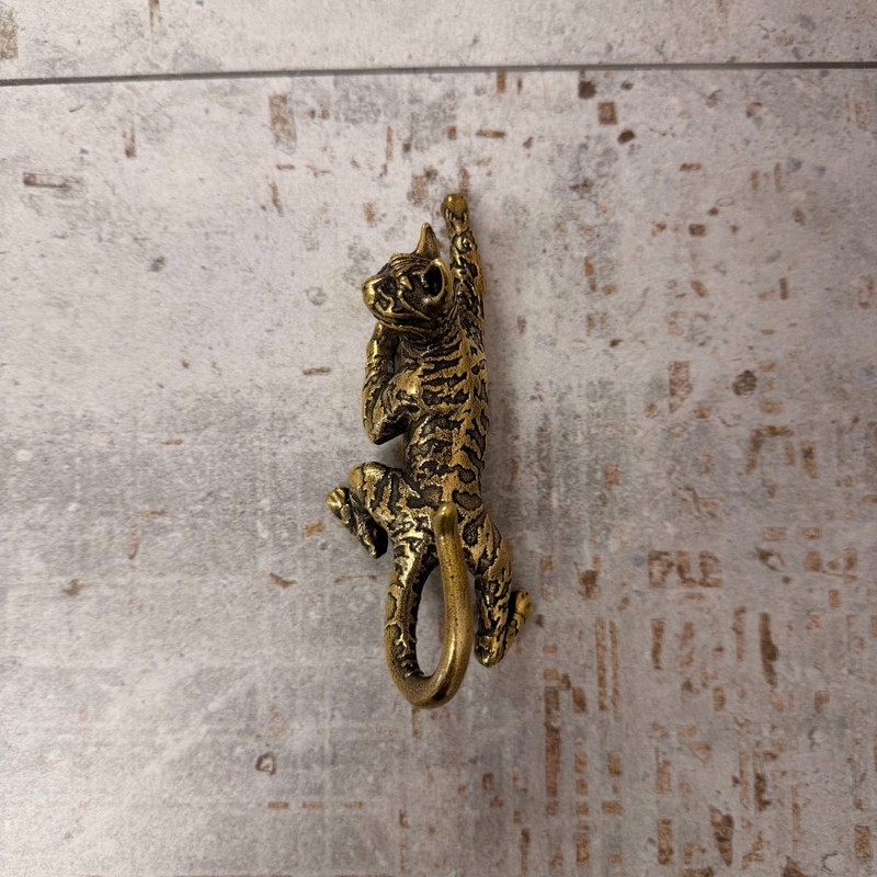Bengal Cat Wall Hook Solid Brass Key Holder Animal Bathroom Decor Gift gallery