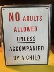 No Adults Allowed Unless Accompanied By Child + All Play All Day METAL SIGN NIP