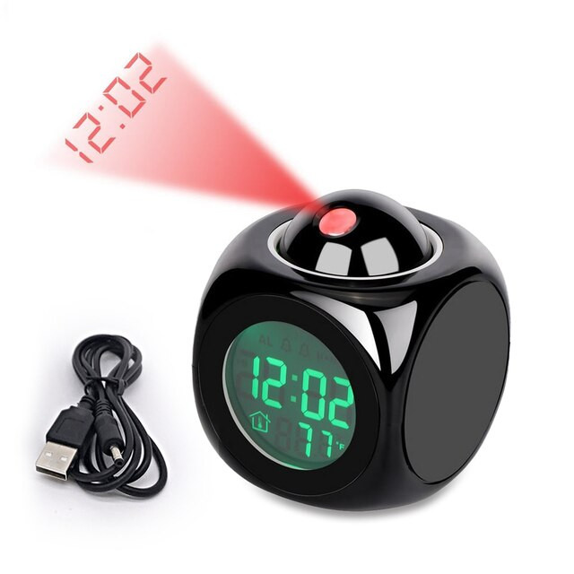 LED Projection Alarm Clock Digital LCD Display Voice Talking Weather Snooze USB gallery