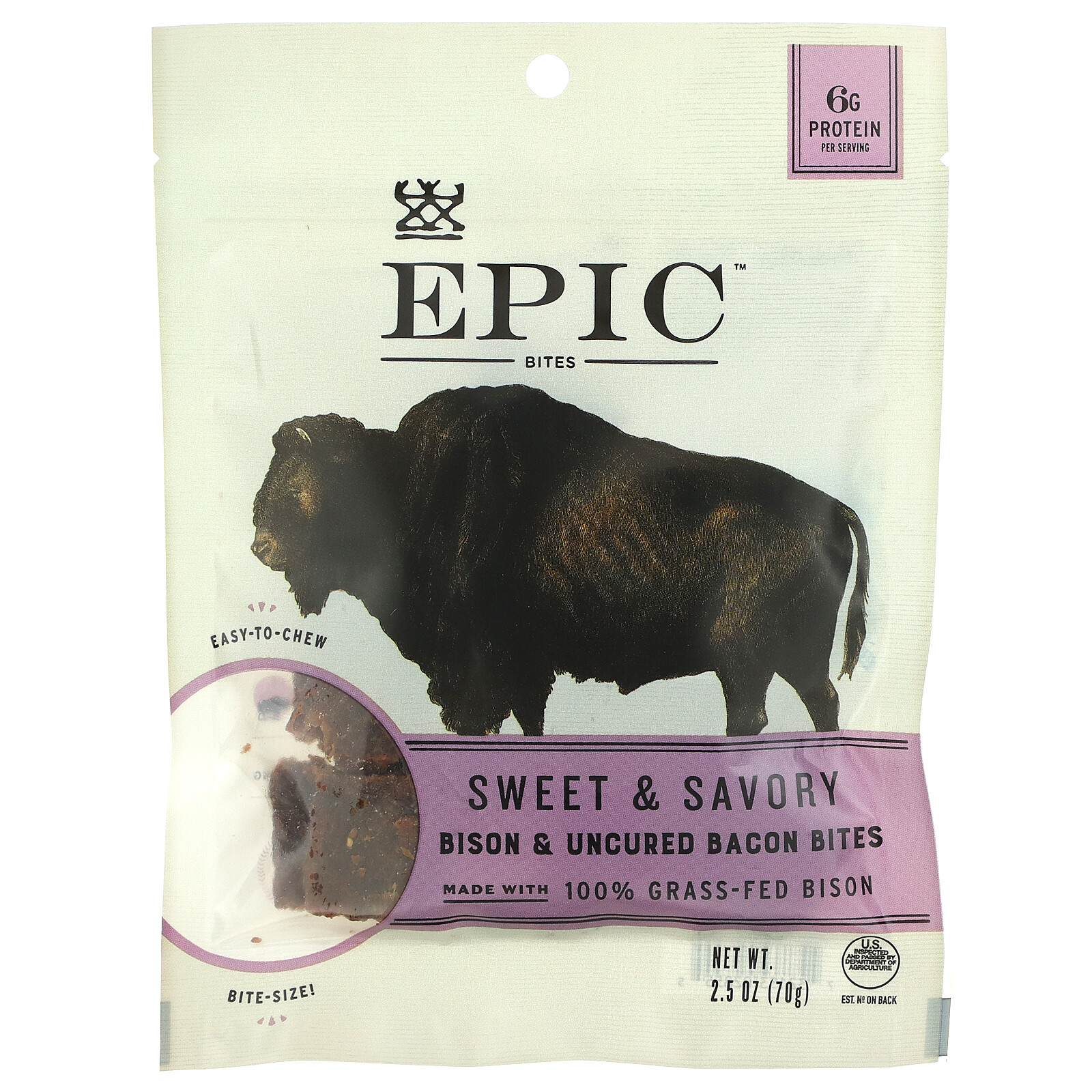 Epic Bar Bites Bison Uncured Bacon Sweet Savory 2 5 oz 71 g Gluten-Free gallery