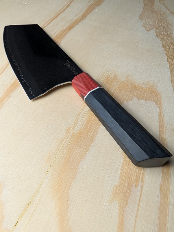 BenchMark Damascus Vegetable Chopper Black and Red G10 Handle gallery