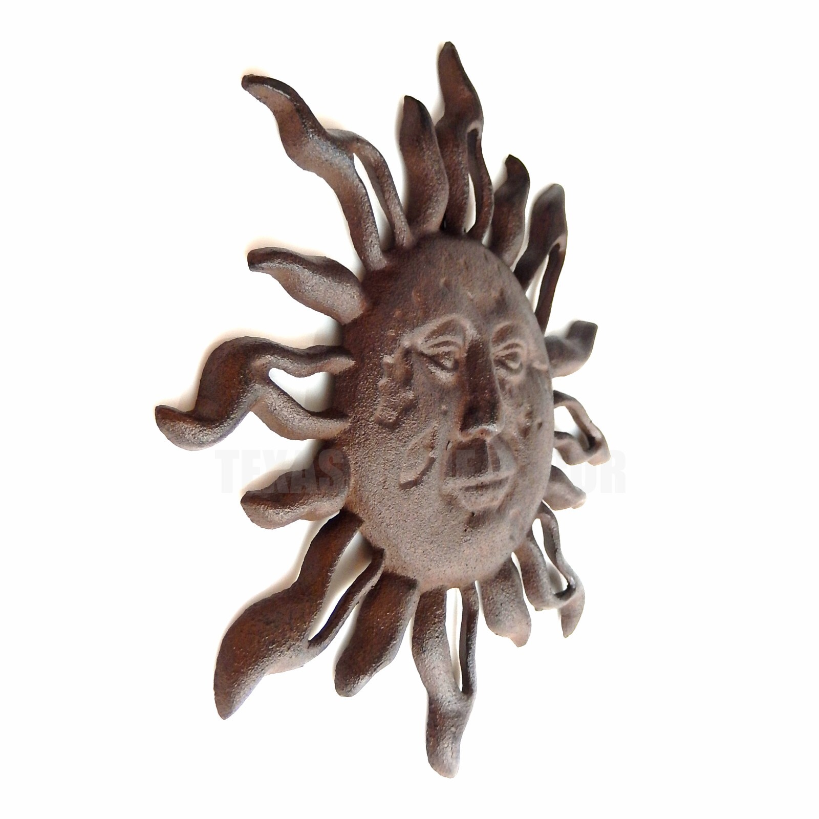 Cast Iron Sun Face Rays Wall Decor Heavy Duty Rustic Antique Brown Patina gallery