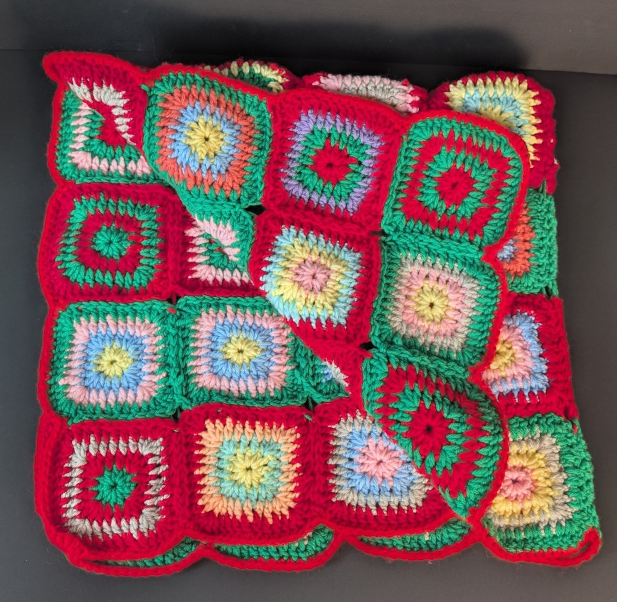 Handmade Crochet Granny Square Lap Blanket Multicolor 33x34 Inches Throw gallery