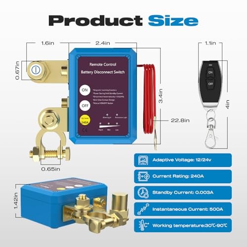 Kill Switch for Car, 12V 240A Remote Battery 240A Switch Flat Installation gallery