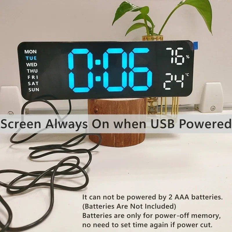 LED Digital Large Display Wall Desk Alarm Clock With Calendar Temperature Date** gallery